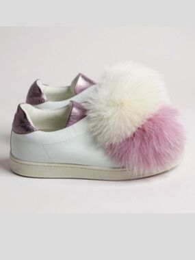 Joshua’s Heart in NYC White and Purple Pom Pom Leather Trainers | 35